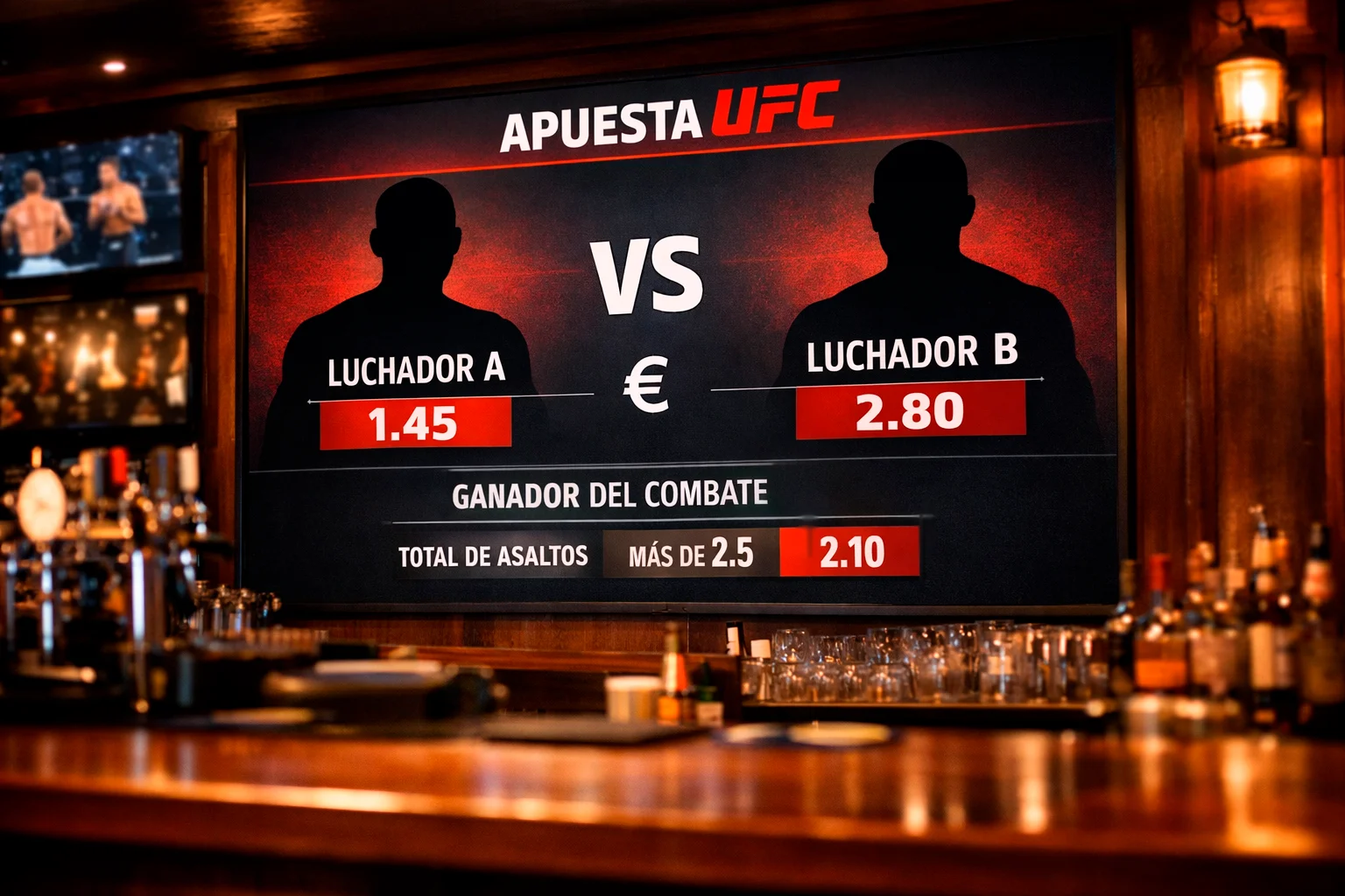 Pantalla mostrando cuotas de apuestas para combates de UFC