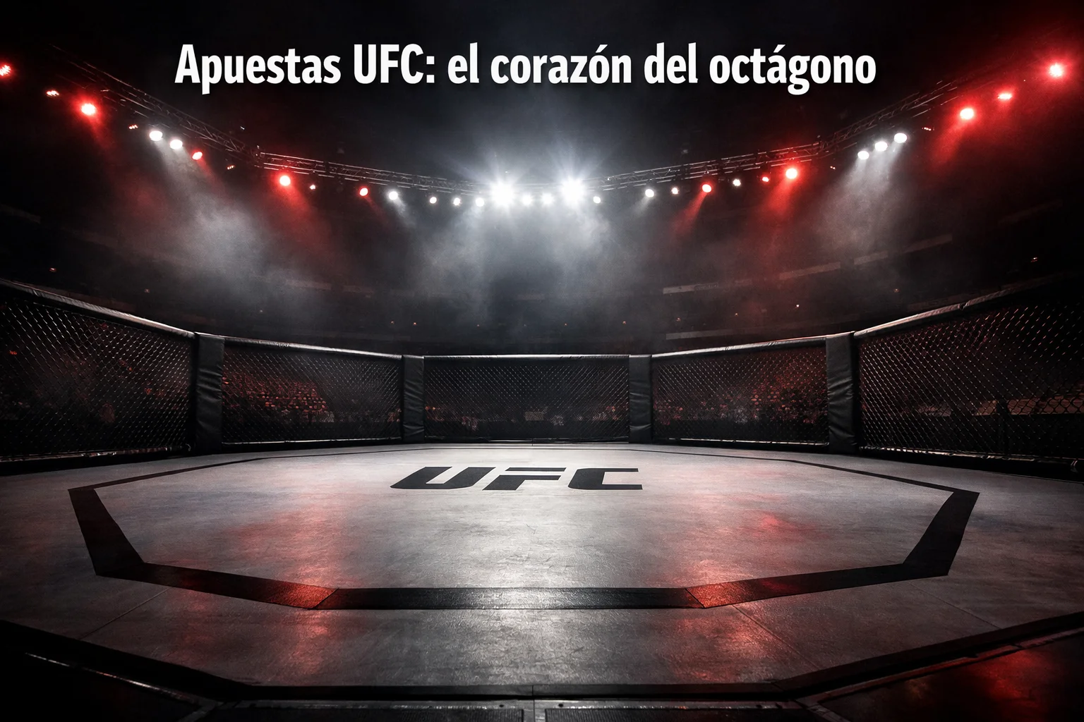 Octágono UFC iluminado durante un evento de artes marciales mixtas