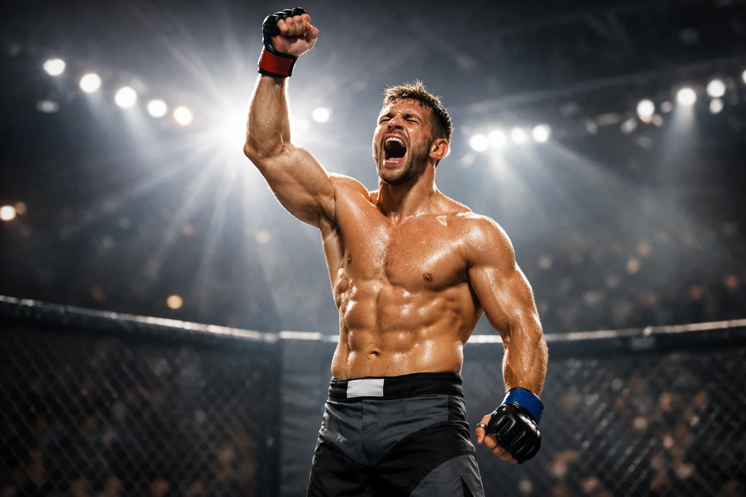 Luchador de UFC celebrando tras conseguir un nocaut en el oct&aacute;gono