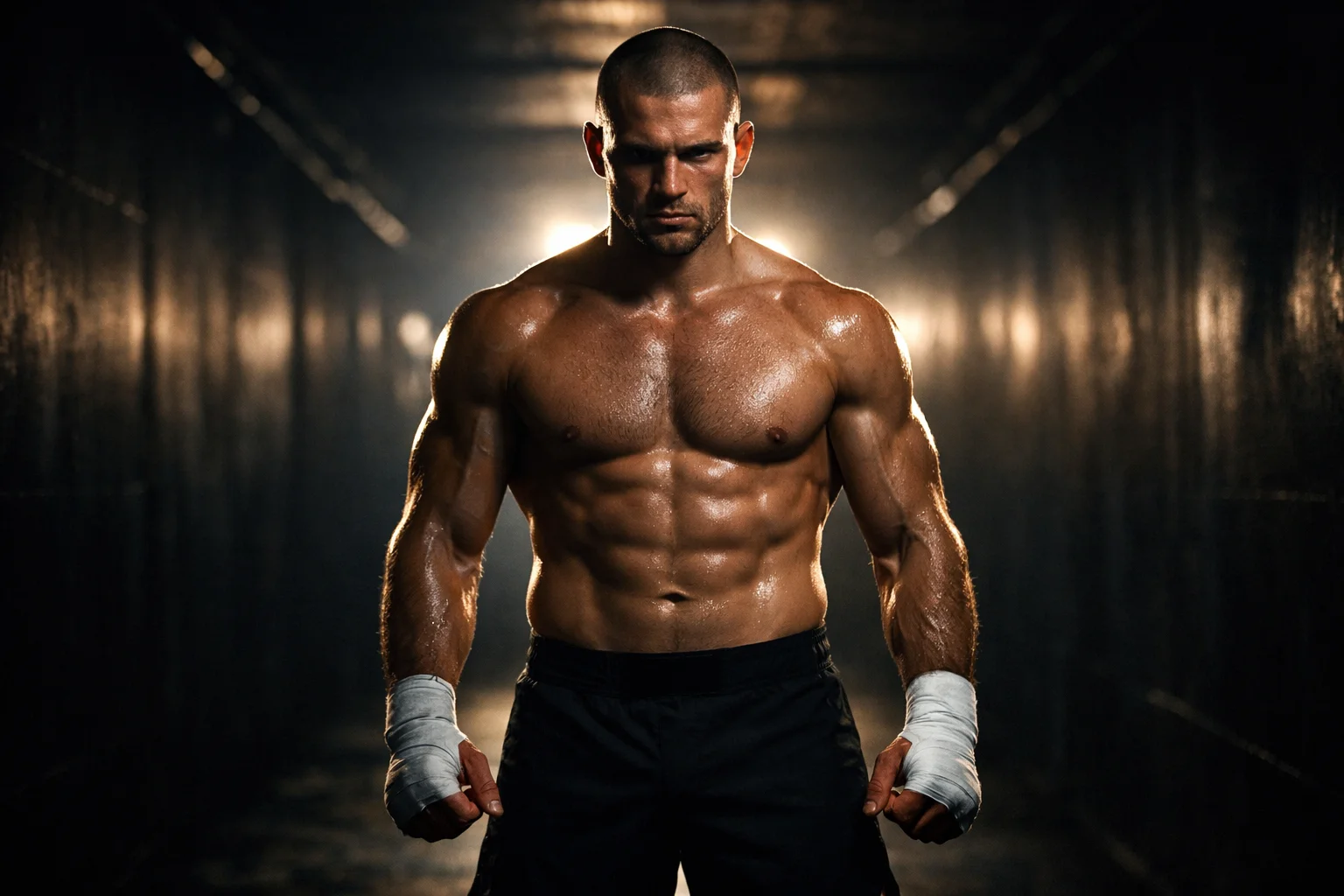 Luchador de UFC concentrado antes de entrar al octágono