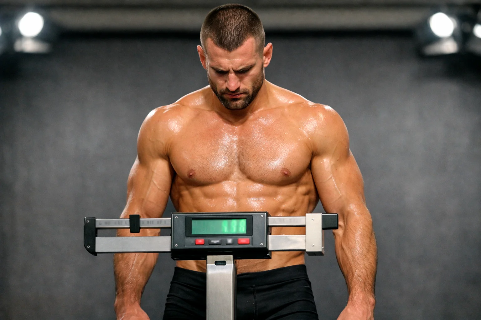 Luchador de UFC en la b&aacute;scula durante la ceremonia de pesaje oficial