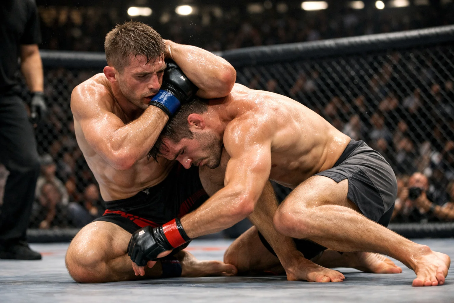 Combate intenso entre dos luchadores de peso ligero en UFC