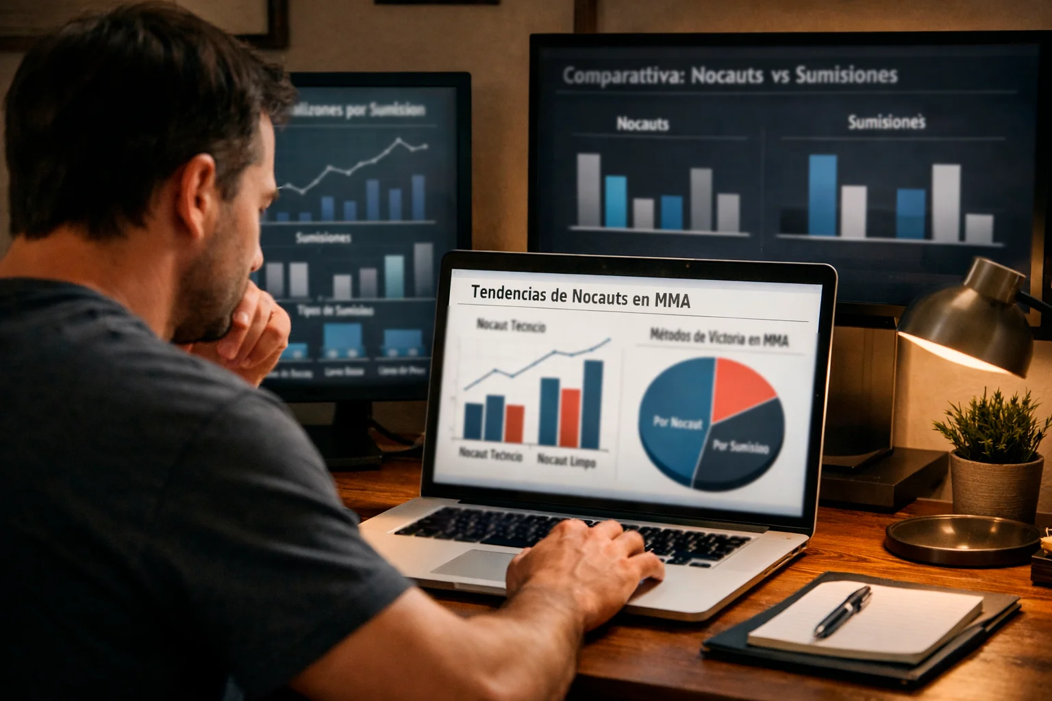 Analista estudiando estad&iacute;sticas de diferentes divisiones UFC